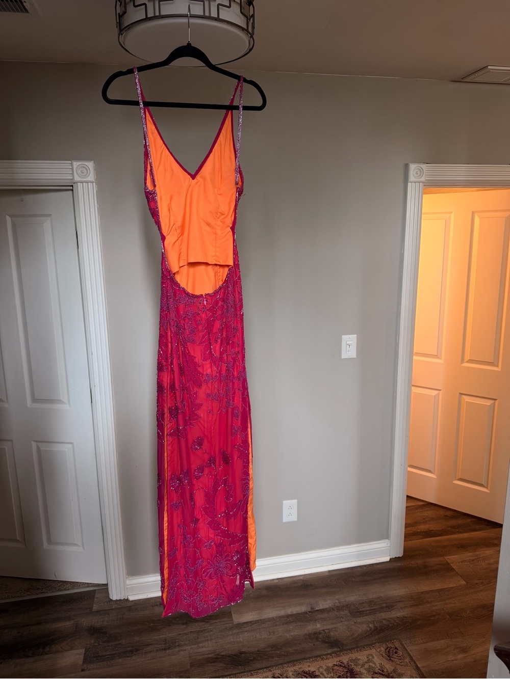 Cache Fuchsia Beaded Maxi Dress with Spaghetti Straps - Picture 4 of 10
